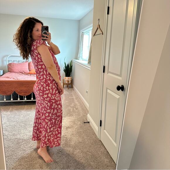 THE GREAT. Pink White Floral Silk Maxi Dress 1 Small - Picture 2 of 14